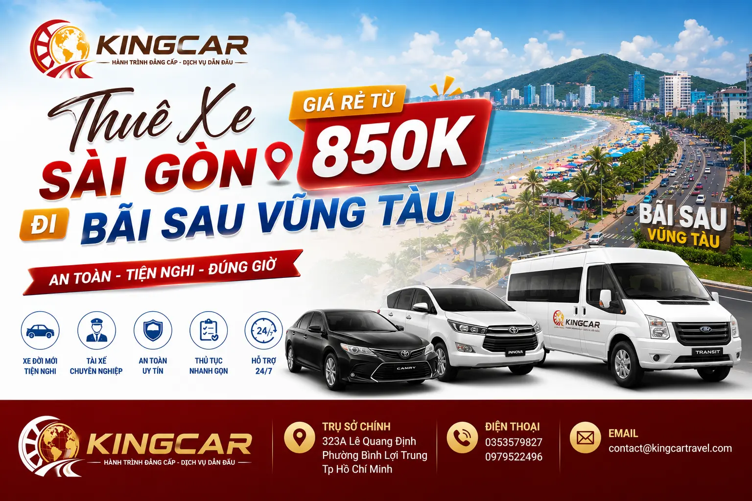 Thuê xe 4 7 16 29 45 chỗ có tài xế sài gòn đi vũng tàu giá 850k
