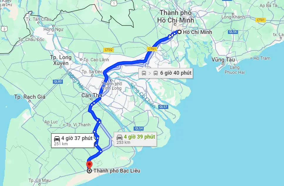 Khoảng cách sài gòn bạc liêu