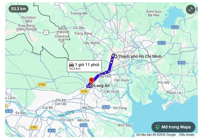 Khoảng cách sài gòn đi Long An