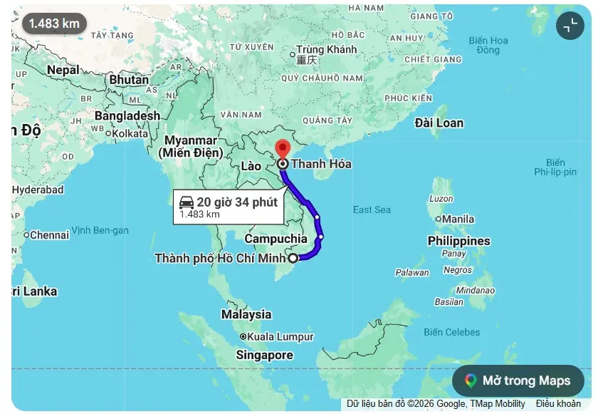 Khoảng cách sài gòn đi thanh hóa