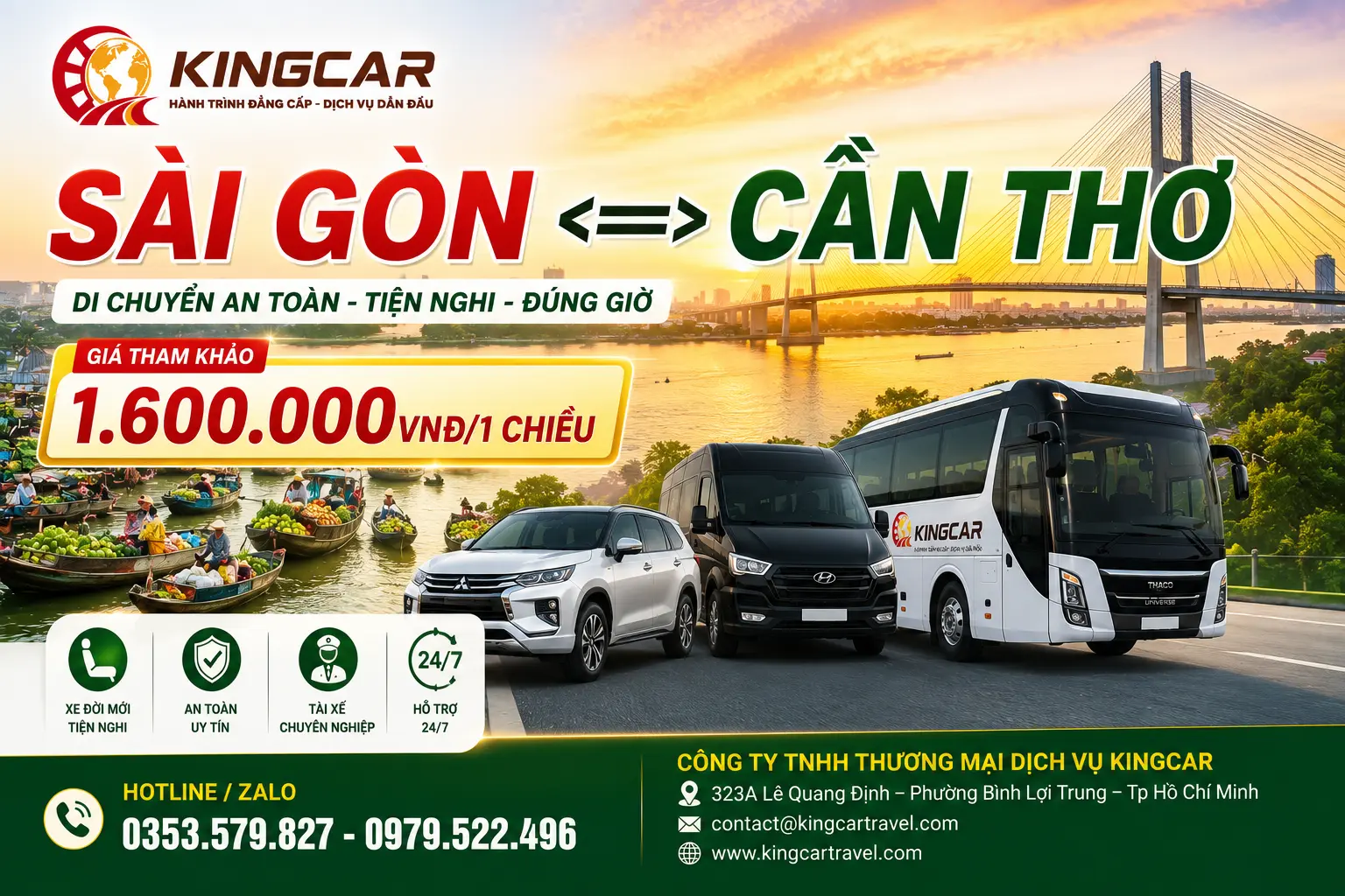 Thuê xe 4 7 16 29 45 chỗ có tài xế sài gòn đi cần thơ