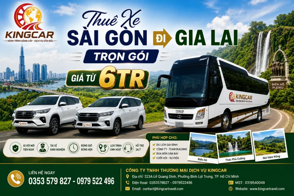 Thuê xe 4 7 16 29 45 chỗ có tài xế sài gòn đi gia lai