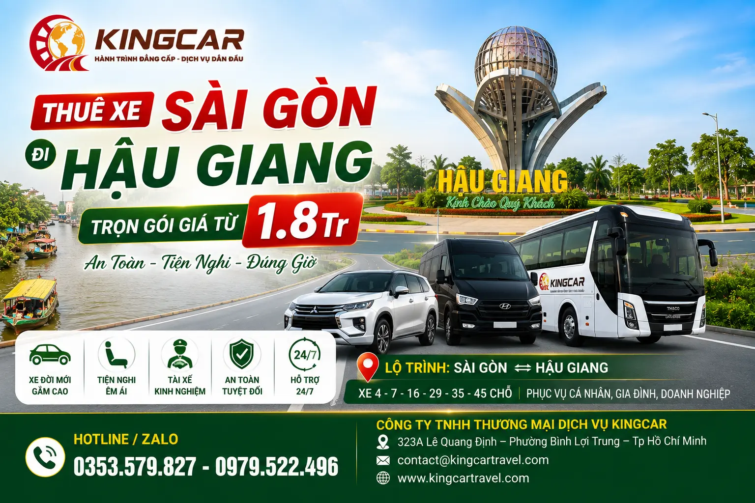 Thuê xe 4 7 16 29 45 chỗ có tài xế sài gòn đi hậu giang