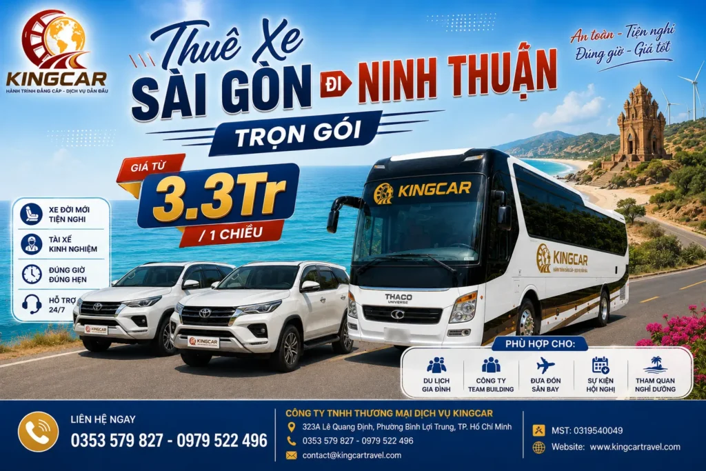 Thuê xe 4 7 16 29 45 chỗ có tài xế sài gòn đi ninh thuận cùng kingcar travel