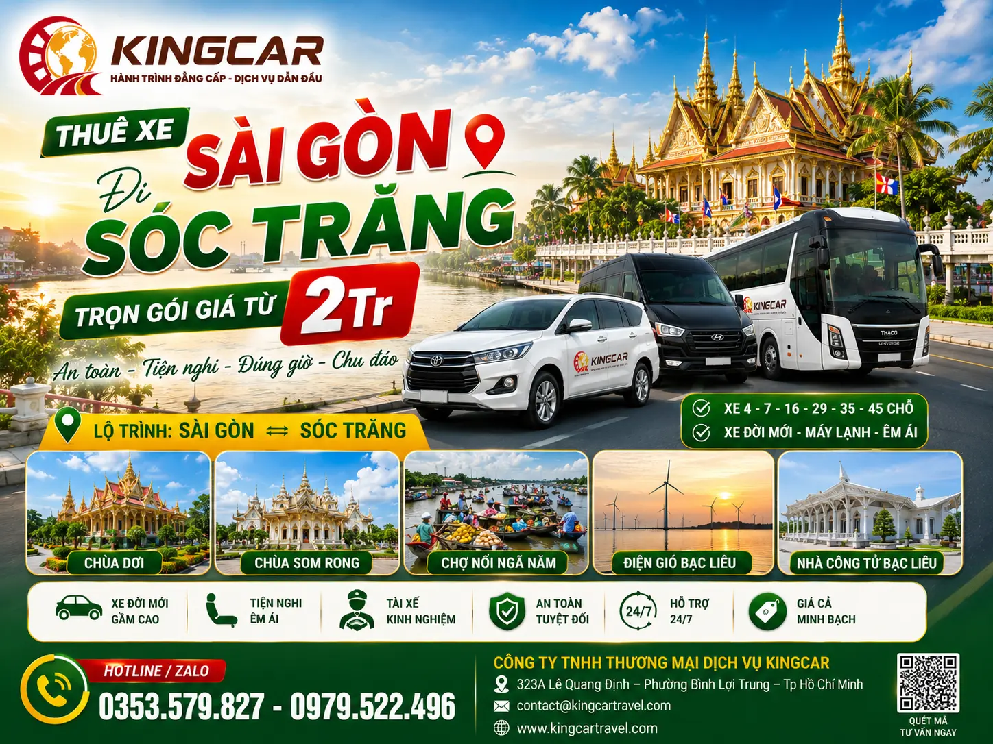 Thuê xe 4 7 16 29 45 chỗ có tài xế sài gòn đi sóc trăng