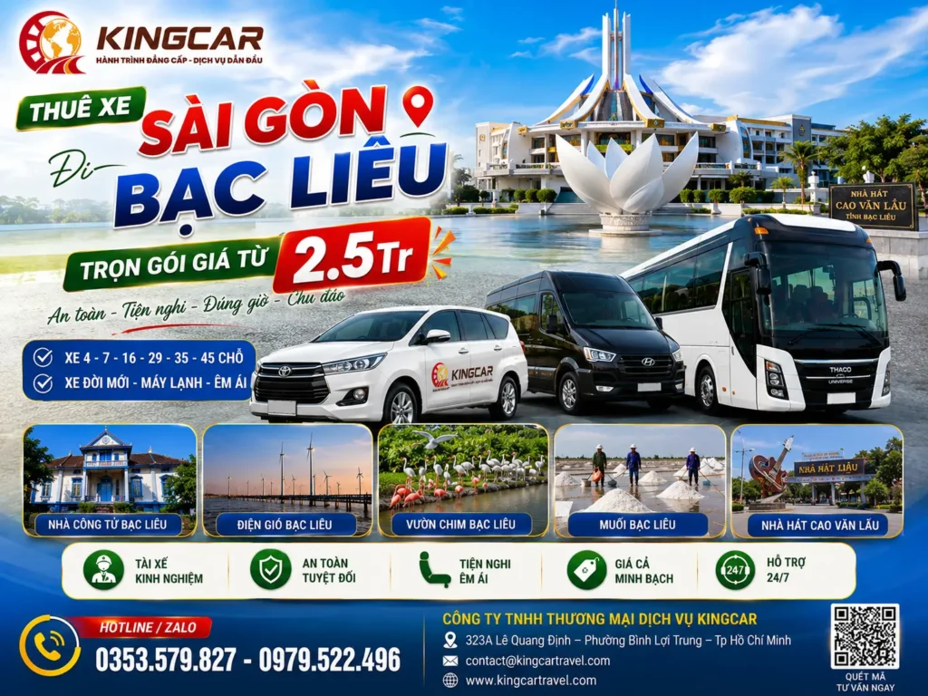 Thuê xe sài gòn đi bạc liêu có tài xế xe 4 7 16 29 45 chỗ