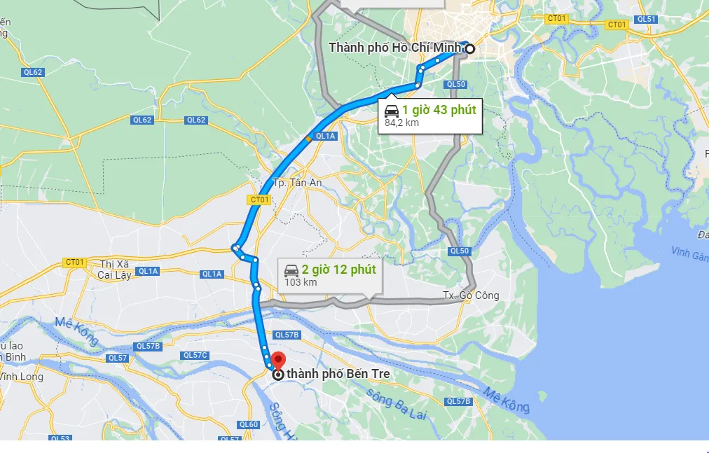 Khoảng cách sài gòn đi bến tre