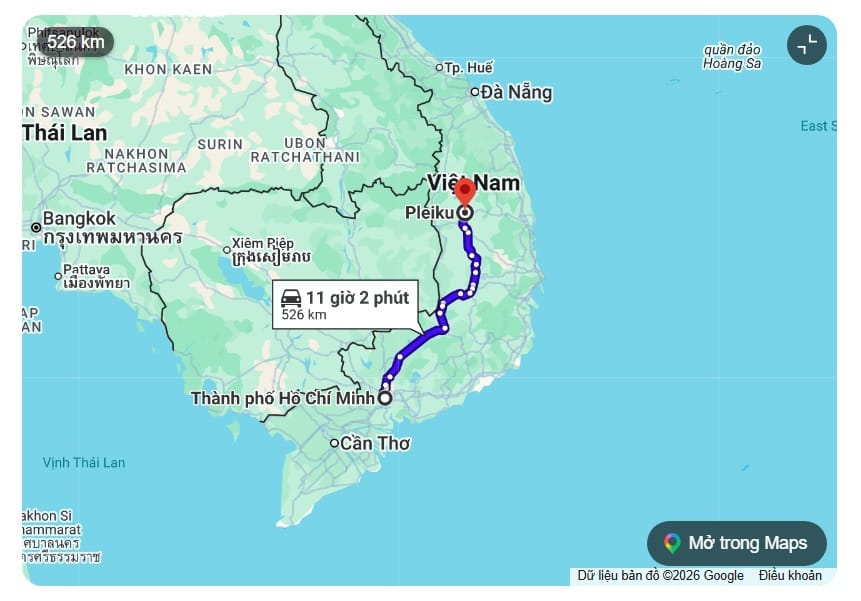 khoảng cách sài gòn đi pleiku