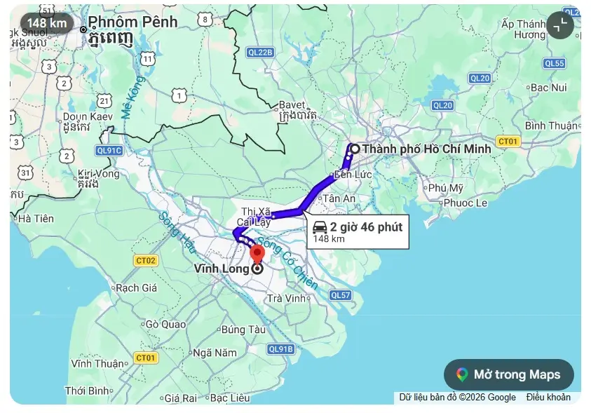 khoang cách sài gòn di vinh long